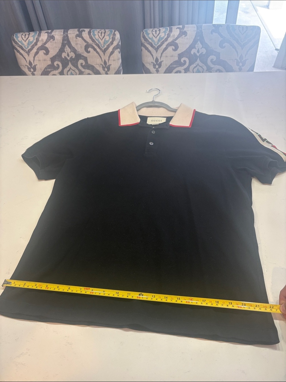 Gucci Black Polo with Beige Collar and Red Stripe Shoulder Tape - Picture 4 of 6